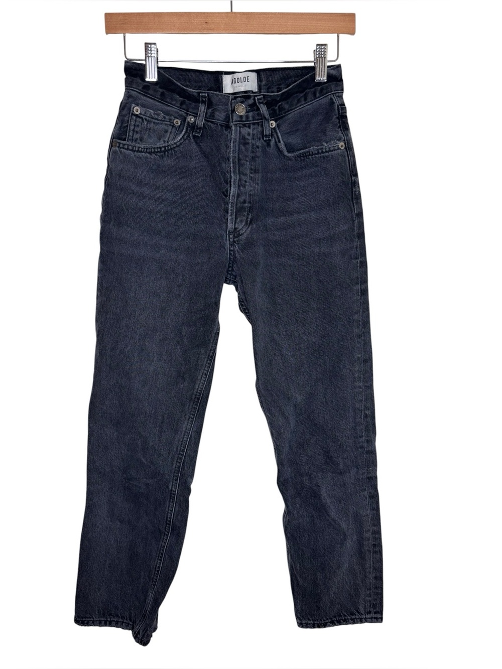 Agolde jeans Lana high rise vintage straight black acid wash button fly size 23